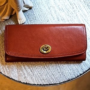 Vintage Coach Turnlock Clutch Wallet Case In British Tan Leather